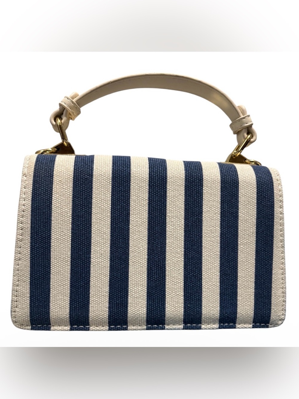 Betsey Johnson Blue White Striped Small Satchel Crossbody Detach Strap - Picture 3 of 9